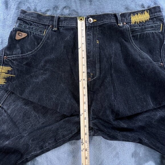 Akademiks Jeans Baggy Denim Men 40 x 35 Vintage Y2K Rap Hip Hop Black Gray Gold - Picture 10 of 16